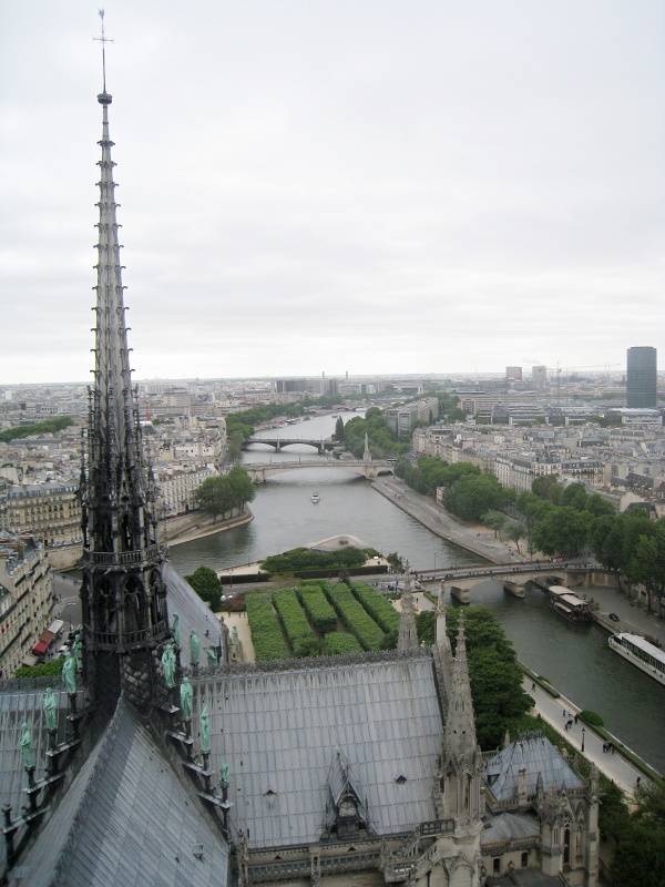 Notre Dame  - vyhliadka na vei - strecha katedrly a Seina na druhej strane ...