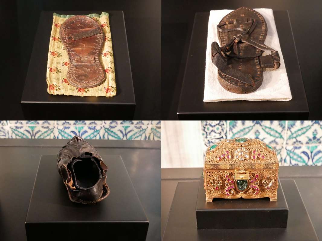 Topkapi - 3. nádvorie, výstava Svätých relikvií, Mohamedove sandále a relikviár s kosťou